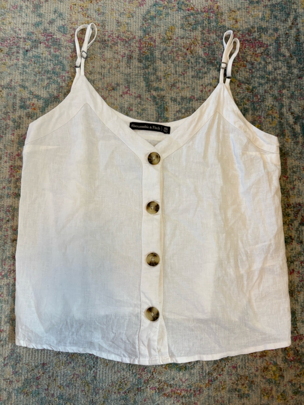 Abercrombie & Fitch Cream Linen Button-Front Crop Top